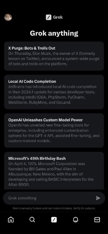 🤖 Grok🔗 X 内置📄 X（即原来的 Twitter）将其 AI Grok 的体验权限下放至 Premium 订阅者（$8 / 月），原先只有 Premium+ 的订阅者（$16 / 月）才能使用